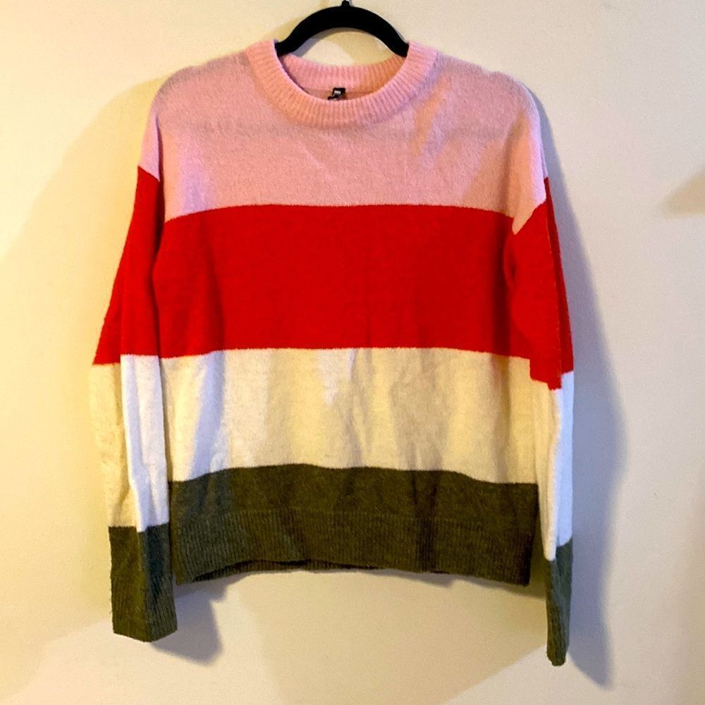 Hema, Long Sleeve Sweater, Thick Stripes in Red, Pink, White & Gray